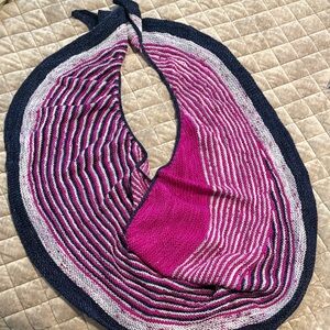Elegant Pink and Navy Striped Handmade Knit Shawl.  Made by Posher.